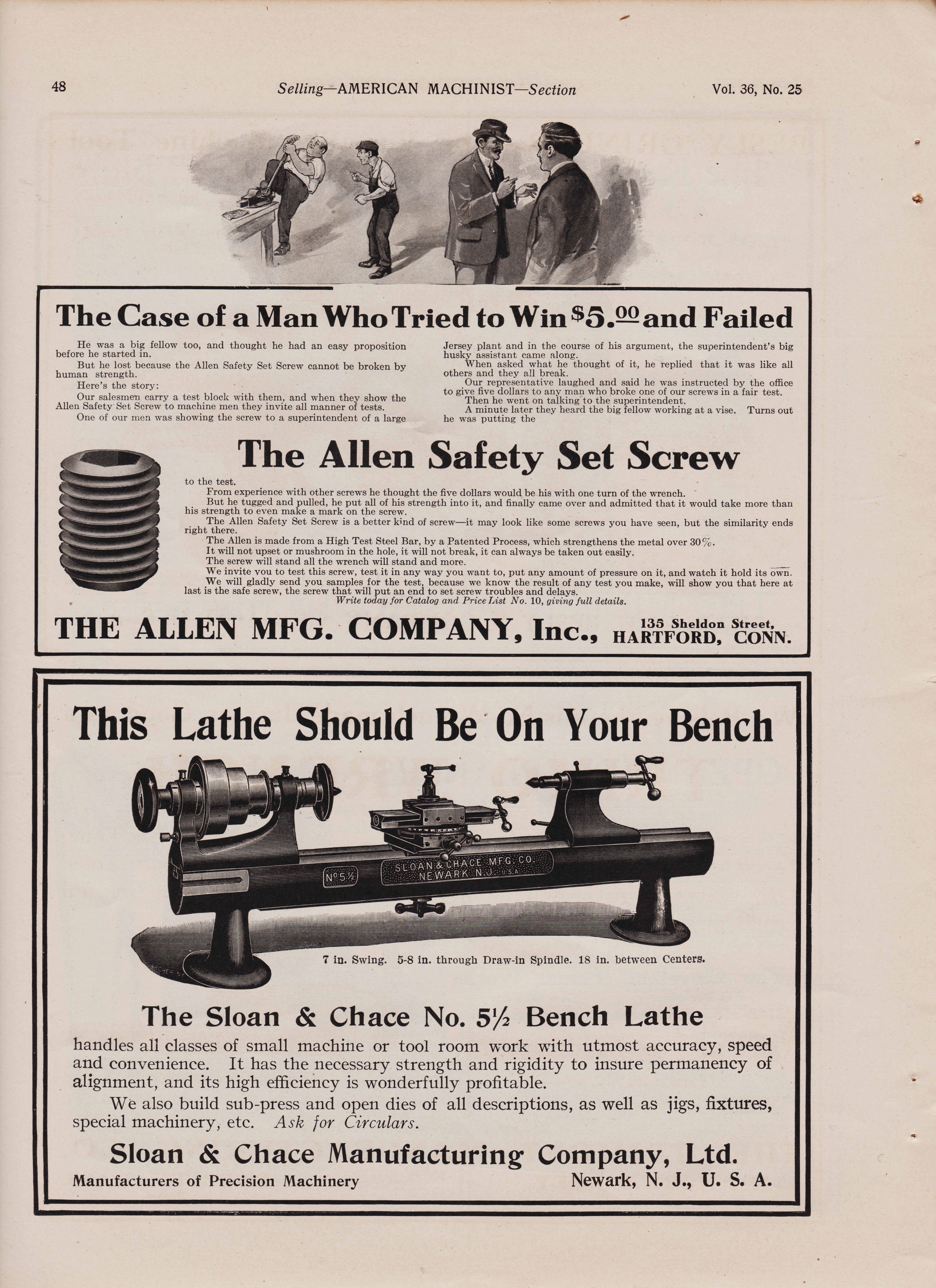 https://antiquemachinery.com/images-2021/1912-American-Machinist-Magazine-1912-June-pg-48-Allen-Screw-Mfg-Co-5-and-one-half-Sloan-and-Chance-Bench-Lathe-Manufacturing-Co-ltd.jpeg